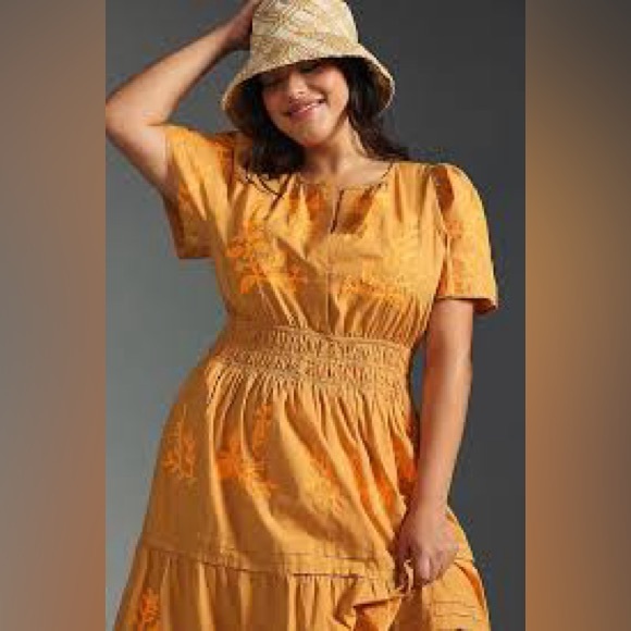 ANTHROPOLOGIE The Somerset Maxi Dress Embroidered Edition Orange - Picture 1 of 9
